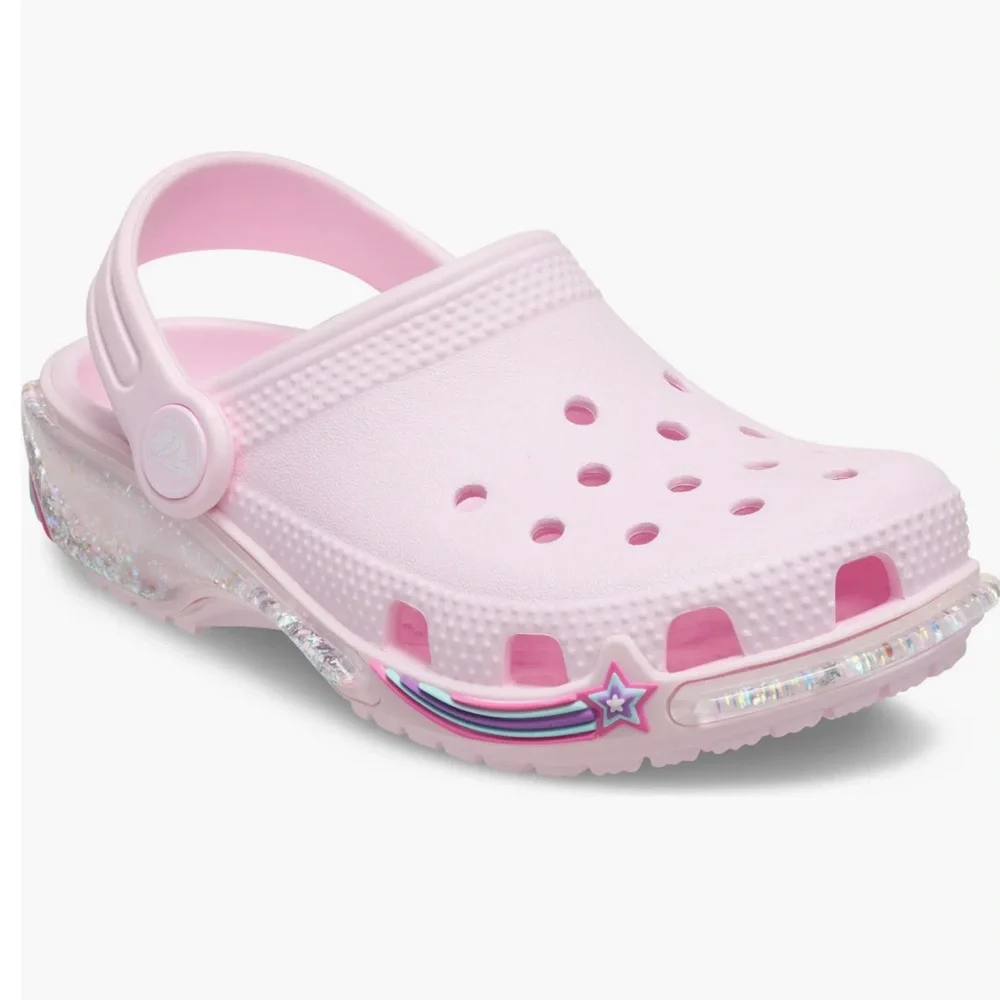 Crocs Kids' Pink Classic‎ Star Sparkle Shaker Clog Size J 2